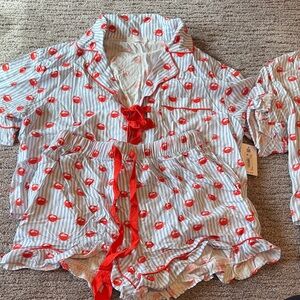 Altar'd State Blue Striped Pajama Set with Red Crab Print